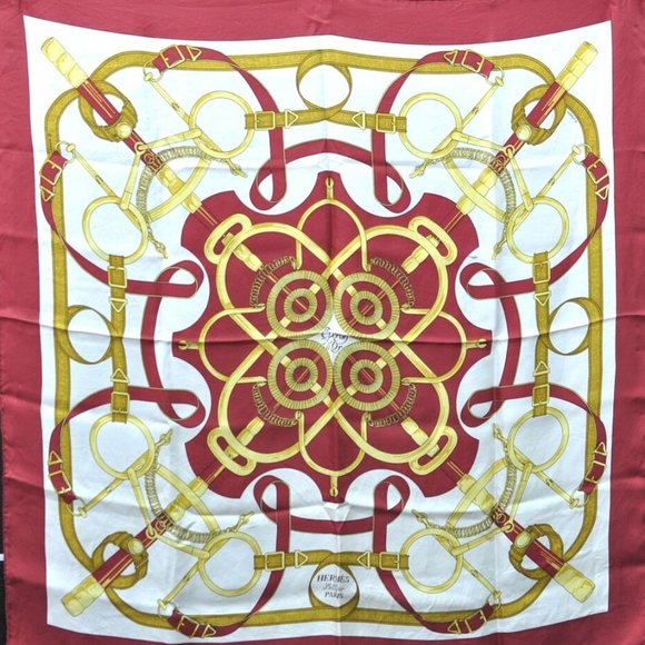 Authentic HERMES Scarf "Eperon D'or" Silk Red - Picture 13 of 16